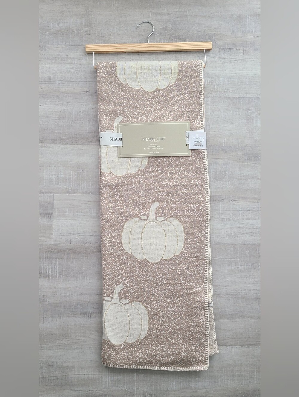 Shabby Chic Neutral Pumpkin Fall Throw Blanket